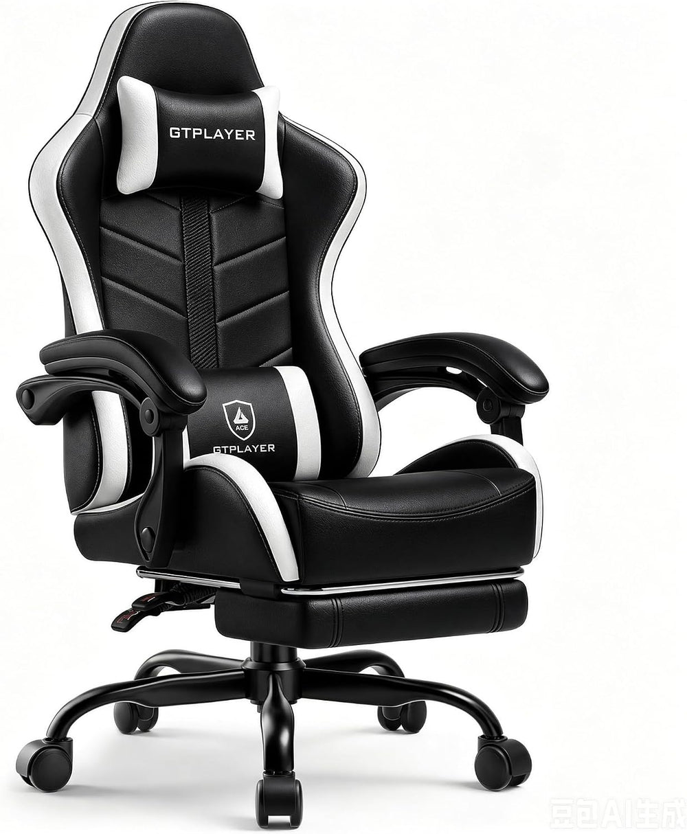 GTPLAYER Gaming Chair for Adults, Computer Chair with Footrest, Snow White | ...