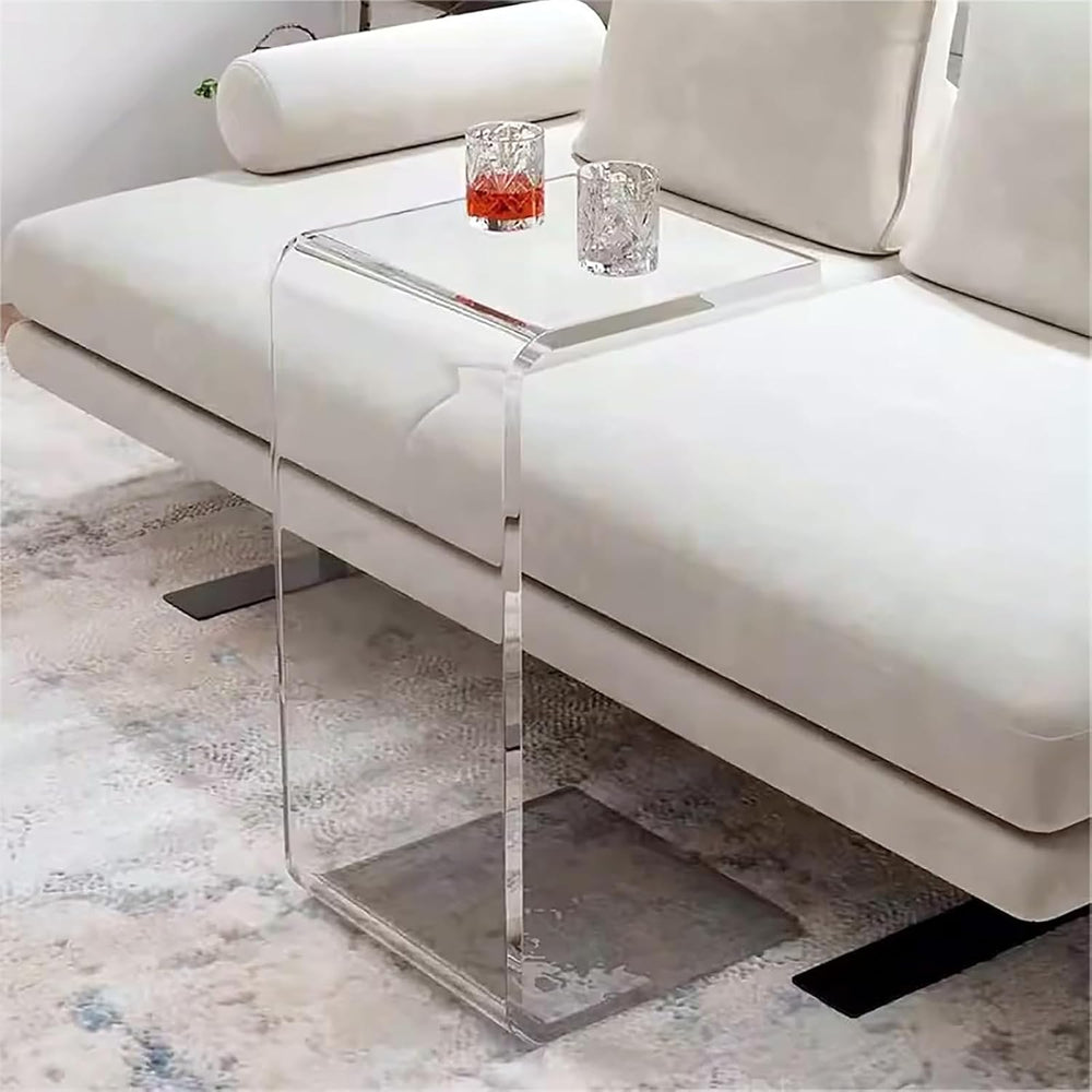 C Shaped Acrylic Side Table,Modern End Table for Sofa,Multipurpose Transparen...