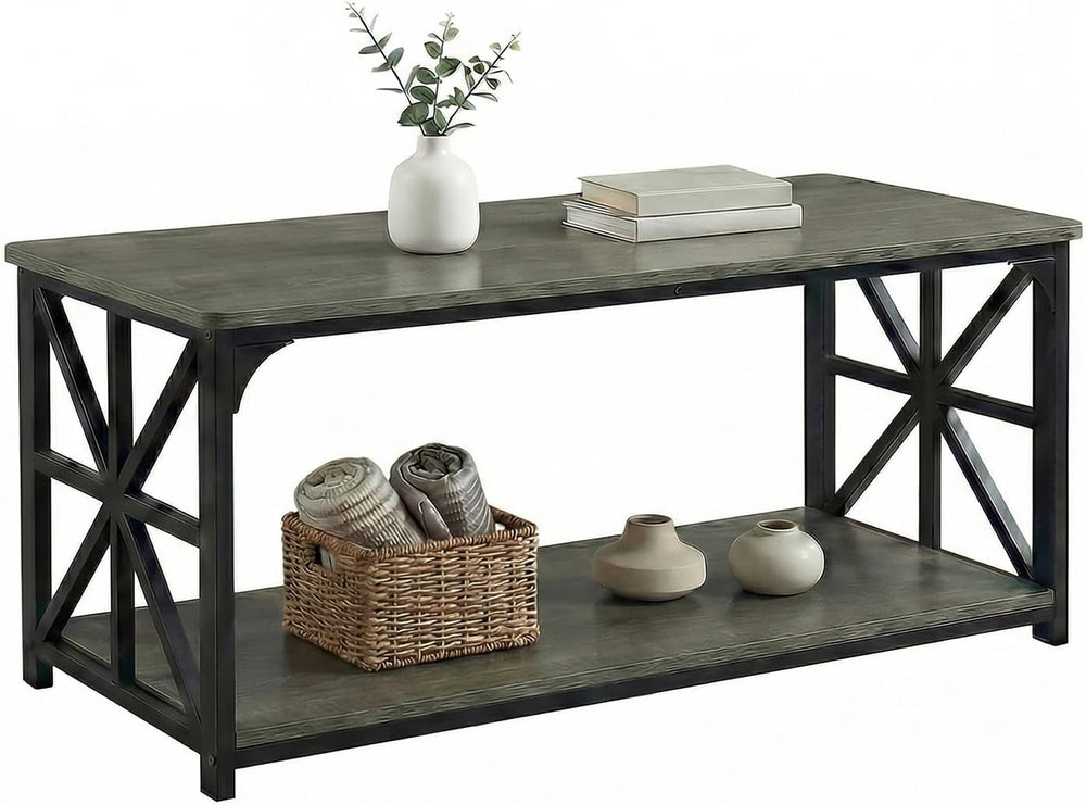 GOFLAME 2-Tier Rectangular Coffee Table, Modern Center Table with Wooden Top,...