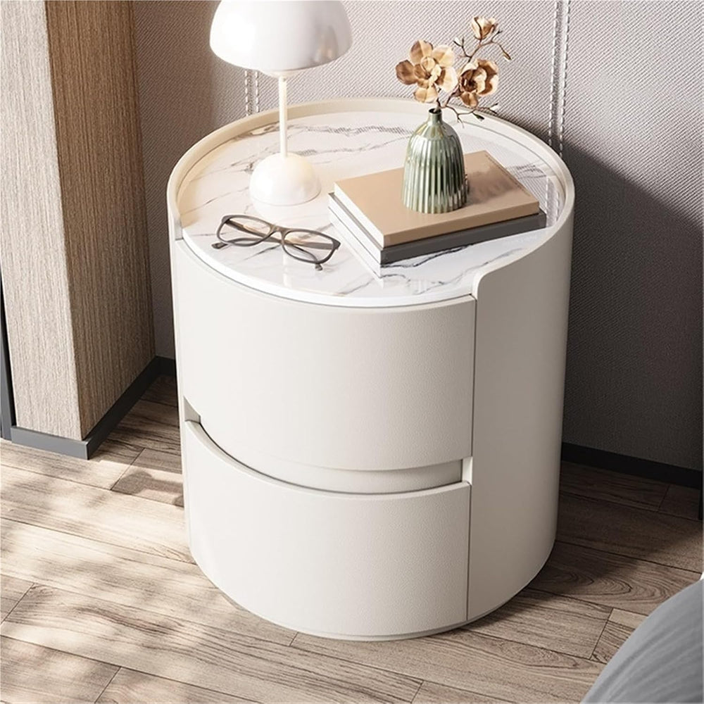 Modern Round Nightstand with 2 Drawers Wooden Bedside Table Minimalist Night ...