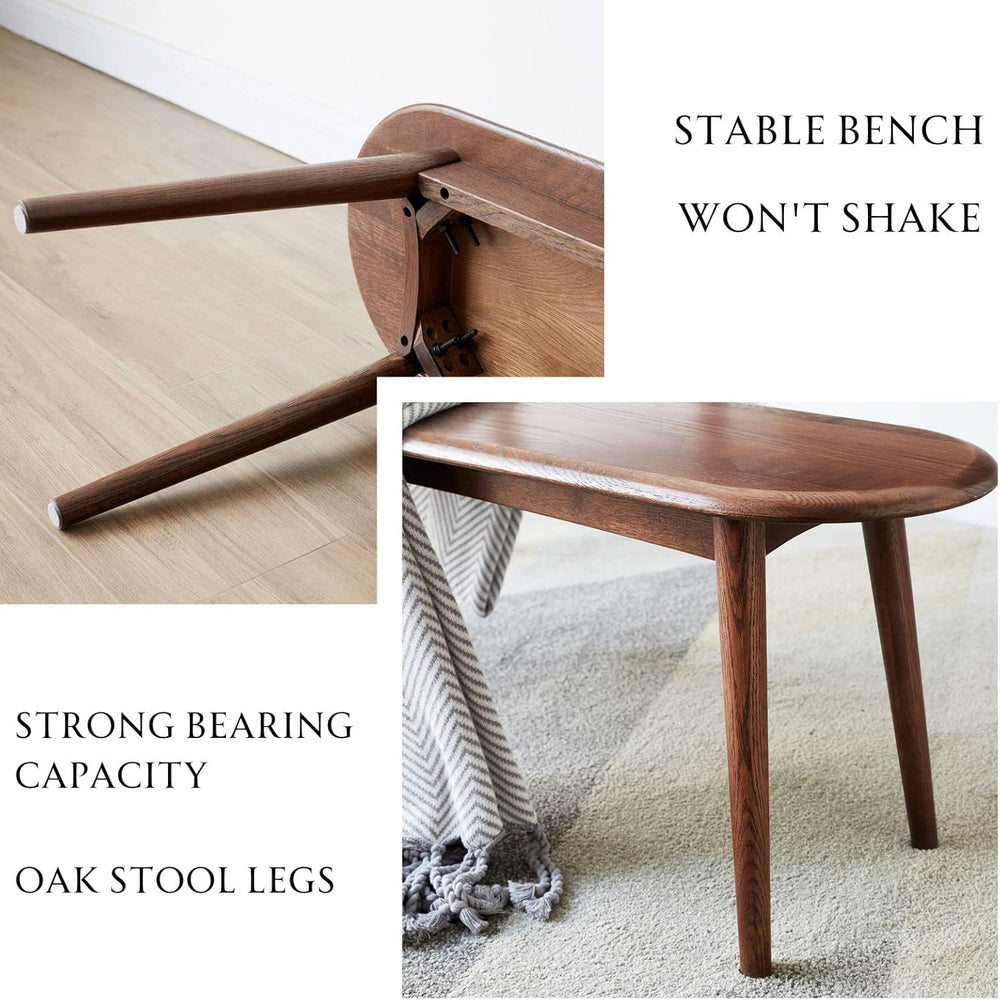 100% Solid Oak Dining Bench, Wood Bench for End of Bed with Rounded Corners, ...