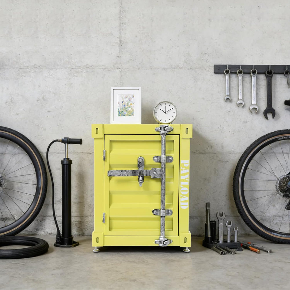 Industrial Wind Bedside Table, End Tables, Container Style Locker Wrought, Ti...