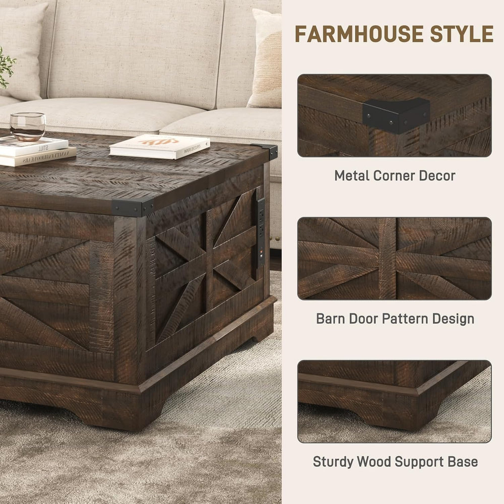 Hlivelood 36" Farmhouse Movable Lift Top Coffee Table with Storage and P...