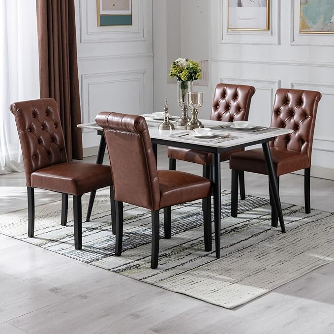 PU Leather Dining Chairs Set of 4 Upholstered Dining Room Chairs Modern Tufte...