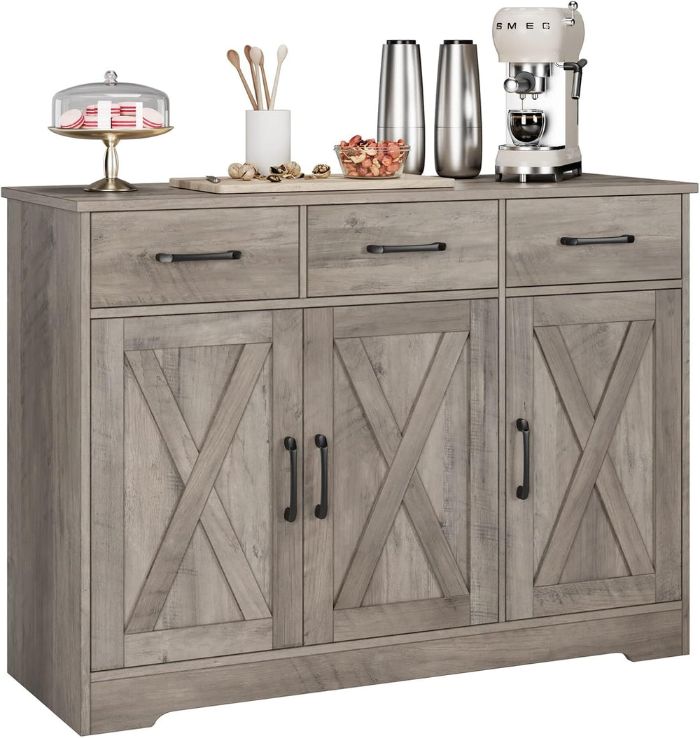 HOSTACK Kitchen Buffet Cabinet with Storage, Sideboard Coffee Bar, Grey