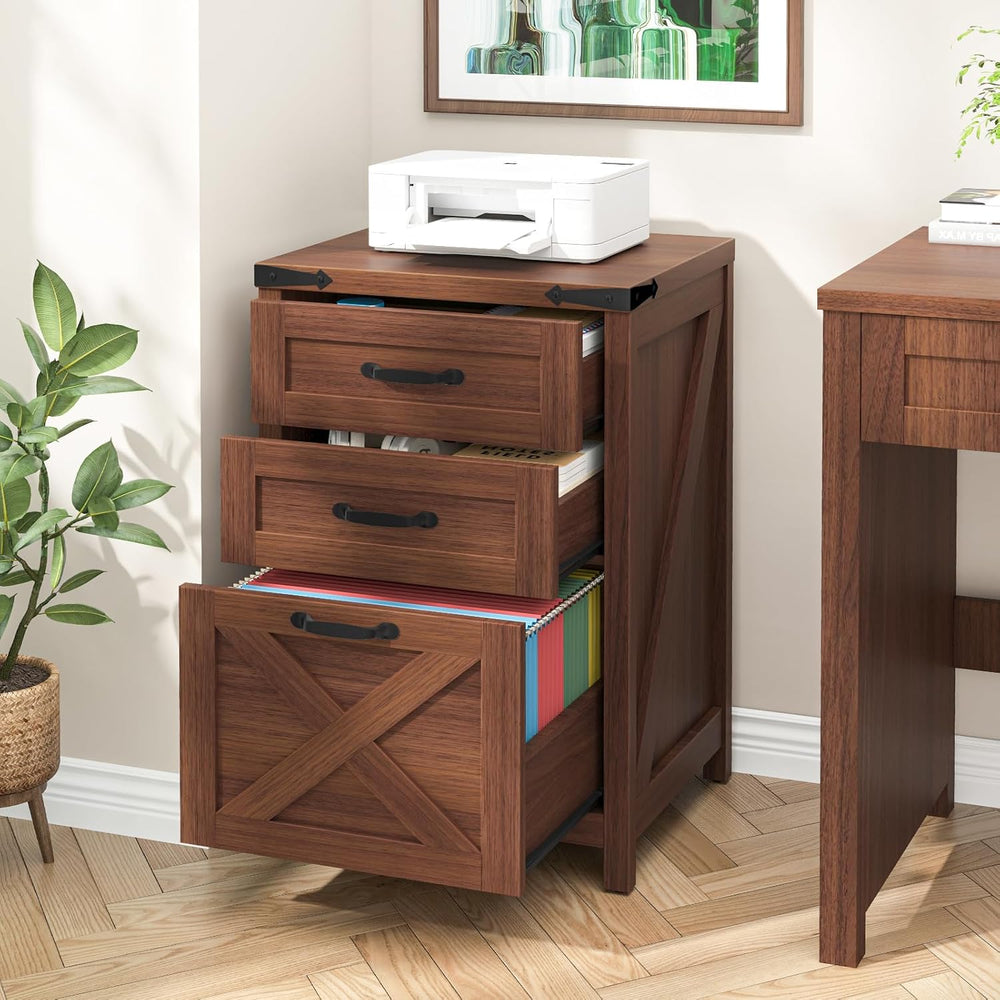 Halitaa Small Farmhouse File Cabinet with 3 Drawers for Home Office, Walnut |...