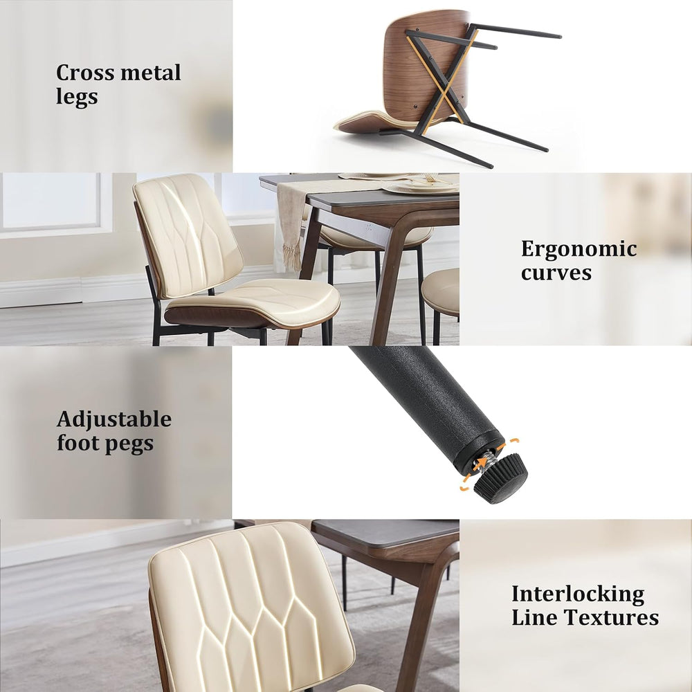 BV Mid Century Dining Chairs Set of 6, PU Leather Bentwood, Beige | Upholster...