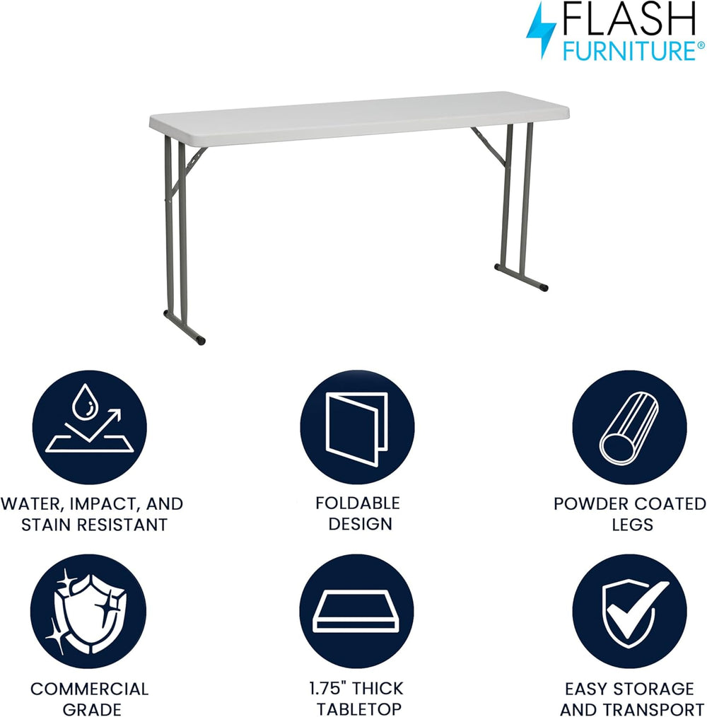 Flash Furniture Kathryn 5' Rectangular Plastic Folding Table, Long Plasti...