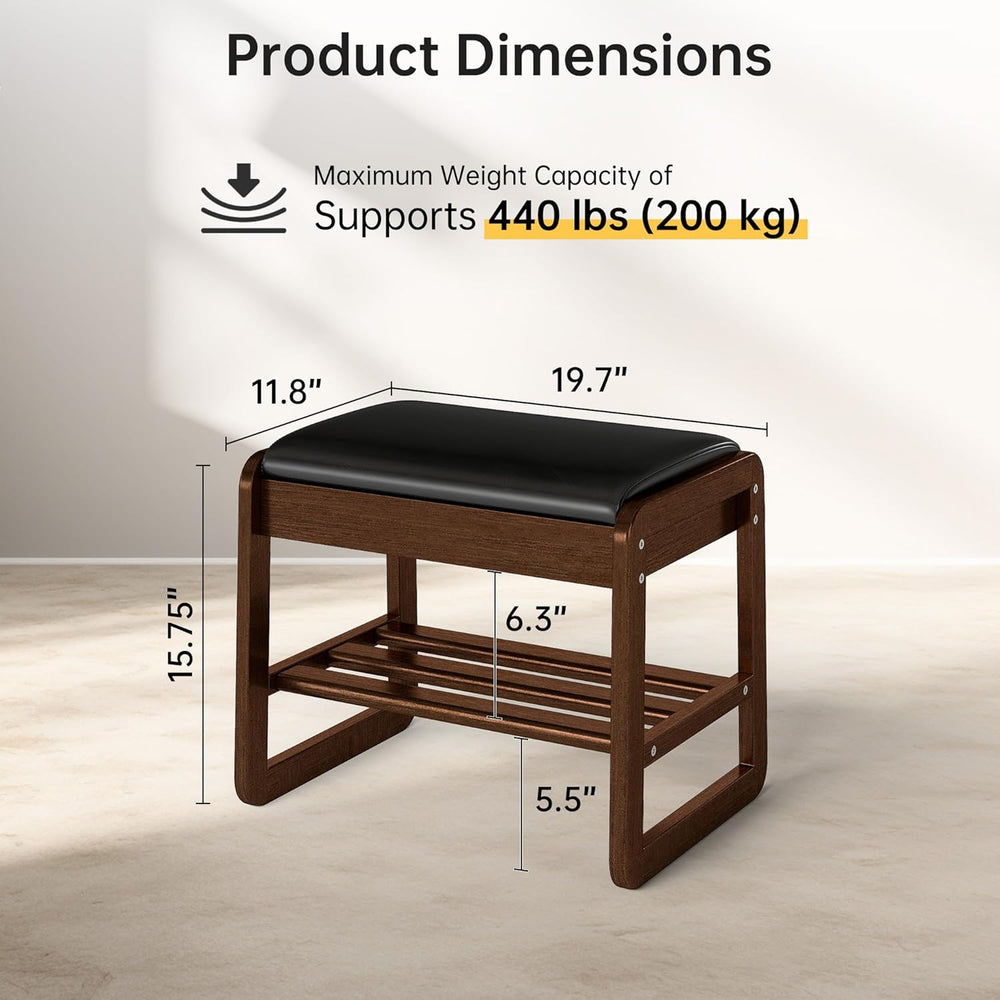 Shoe Rack Bench with Flip-Top Storage, Rubberwood 2-Tier Shoe Organizer with ...