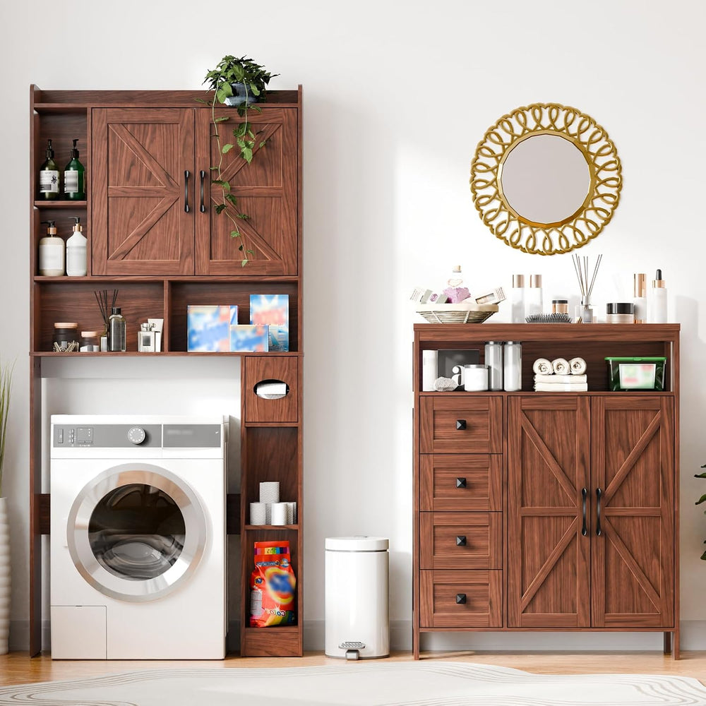 Befrases Farmhouse Storage Cabinet with 2 Doors and 4 Drawers, Walnut