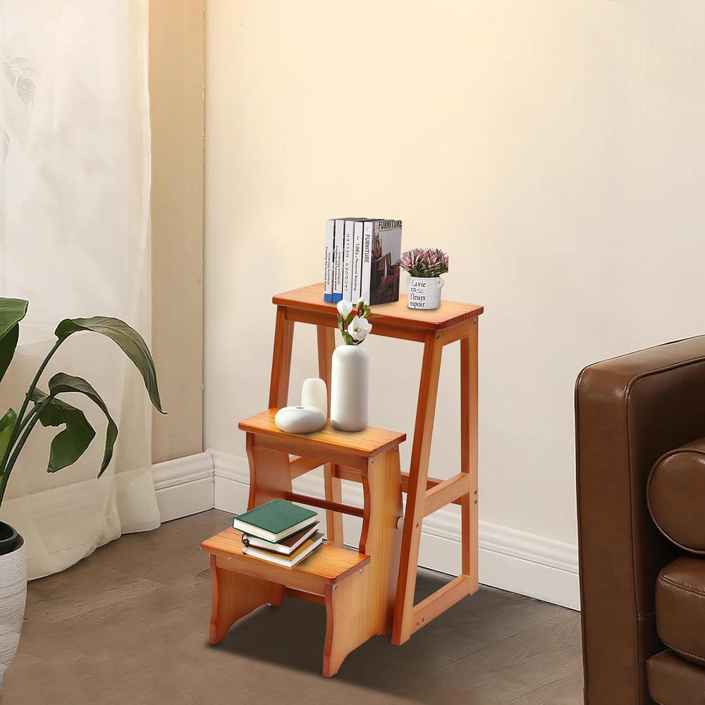 Folding Library Ladder Chair, Solid Wood Portable Multifunctional Step Stool,...