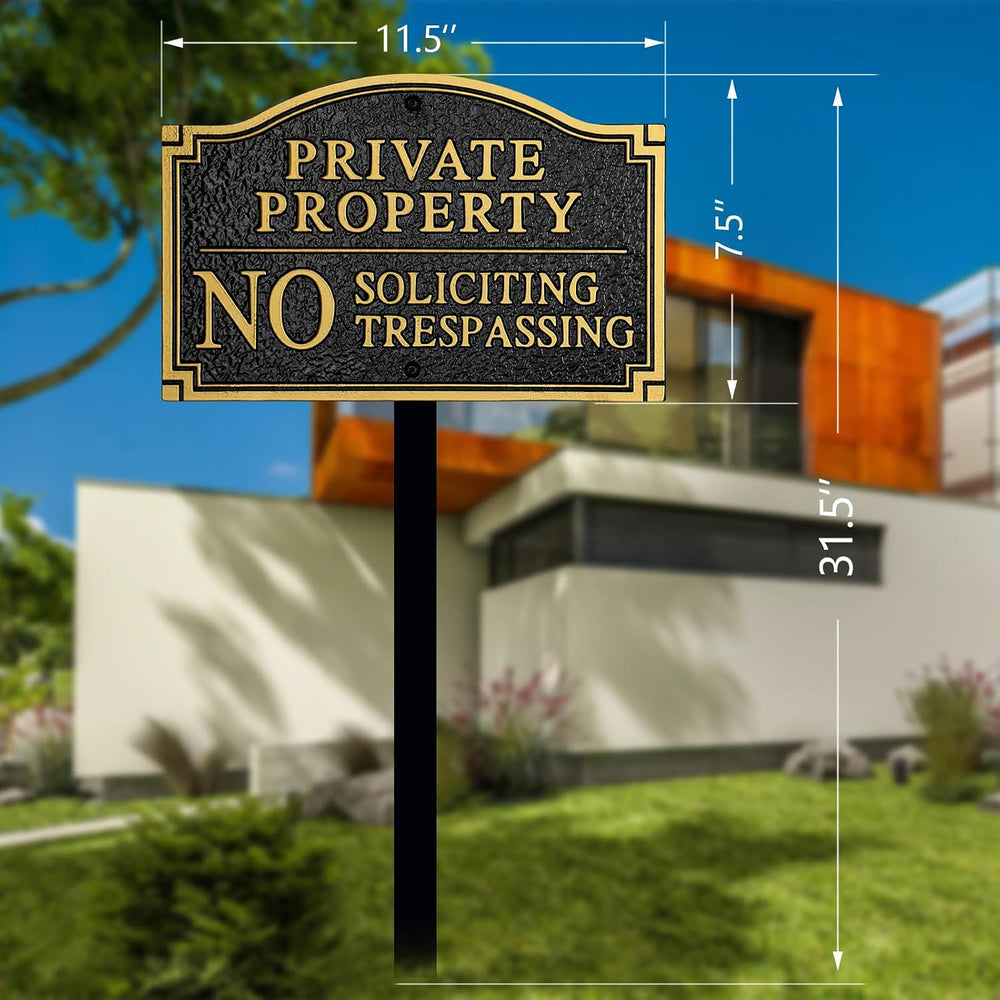 Private Property No Soliciting No Trespassing Cast Metal Yard Sign