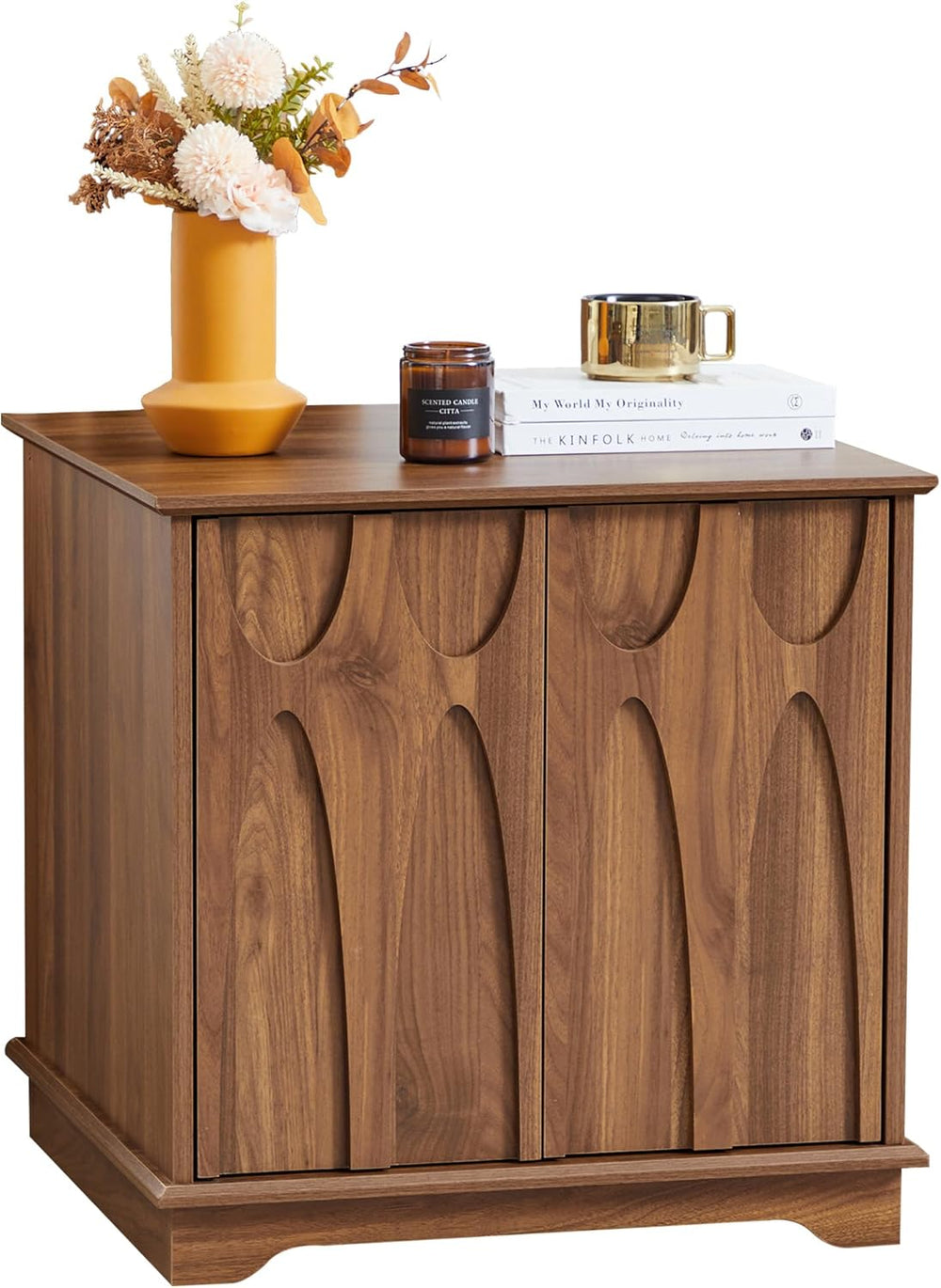 Bifins 24inch Large Square End Table with Storage,Mid Century Modern 2 Door S...