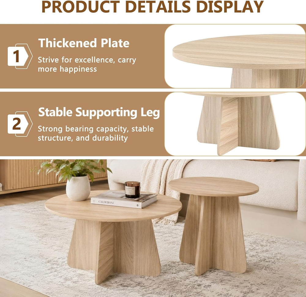 Round Wooden Coffee & Side Tables with Tapered Base, Wood | Nesting Coffe...