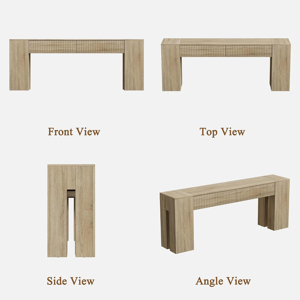 PAKASEPT 82.6 Inch Console Table with RGB LED Lights, Fluted Wood Entryway Ta...