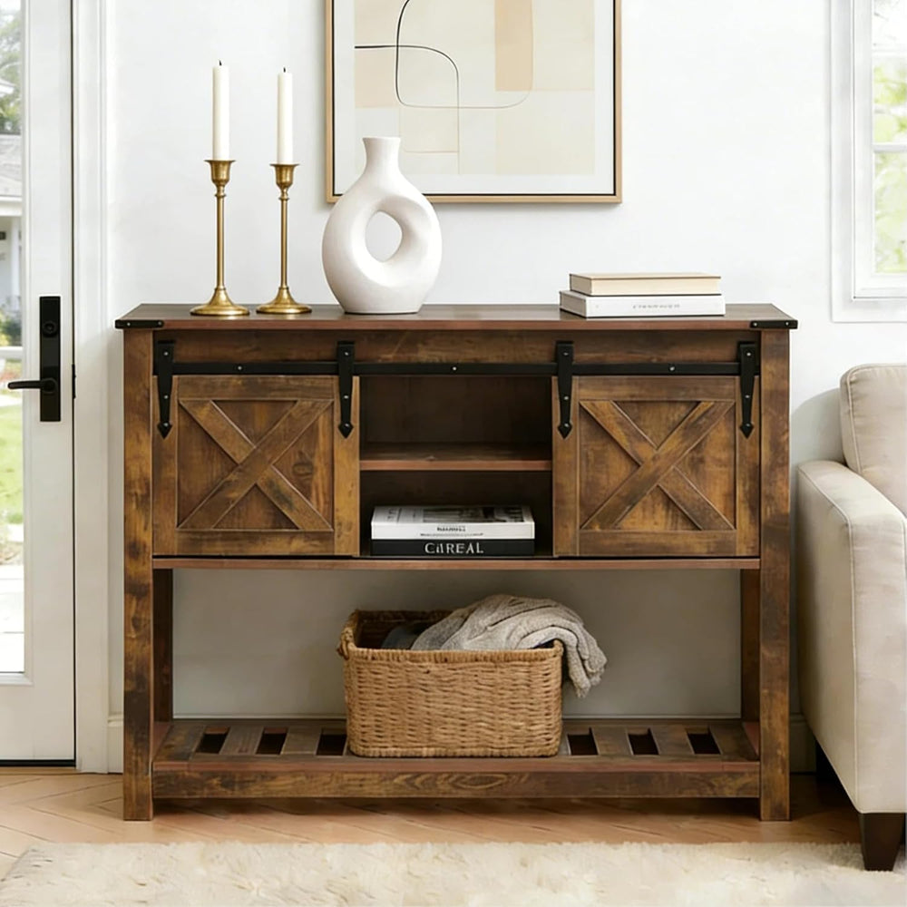 Entryway Table with Storage, Farmhouse Buffet Cabinet Coffee Bar Kitchen Isla...