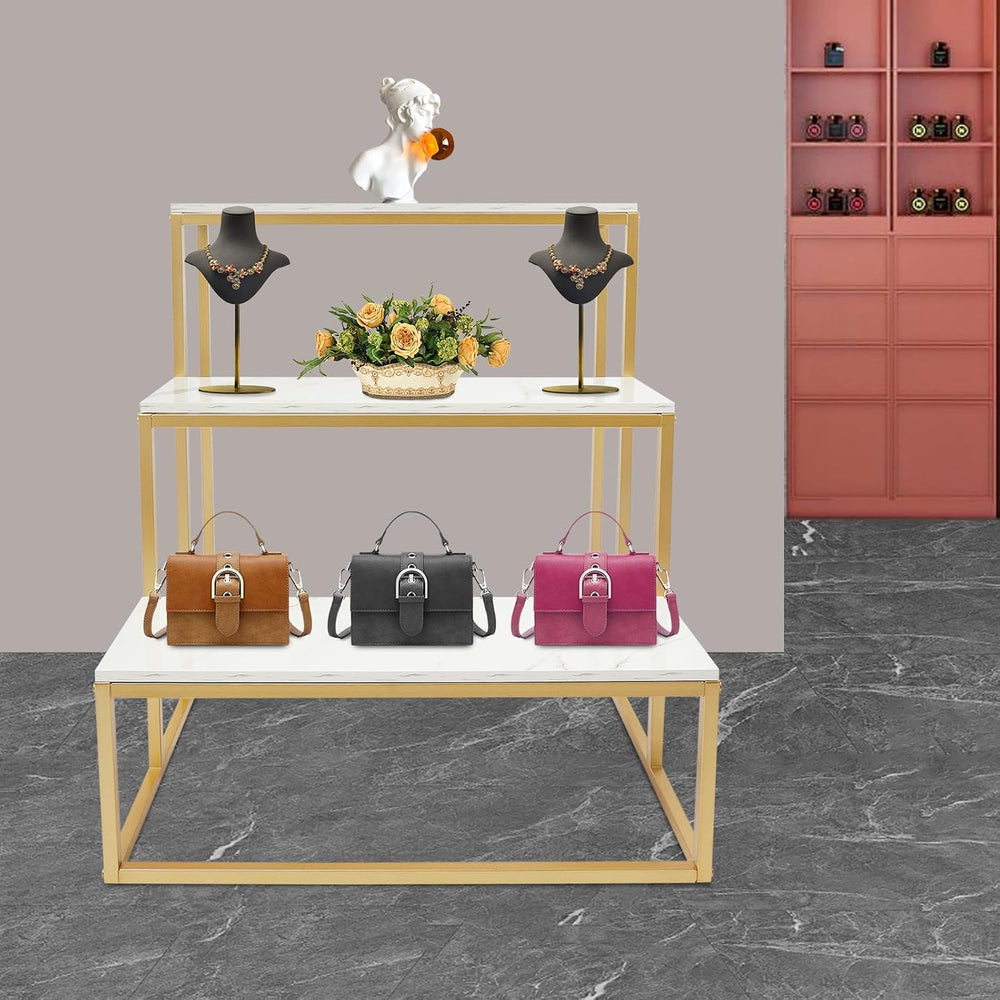 Metal Shoe Handbag Display Stand, 3 Tier Modern Standing Display Riser Shelf ...