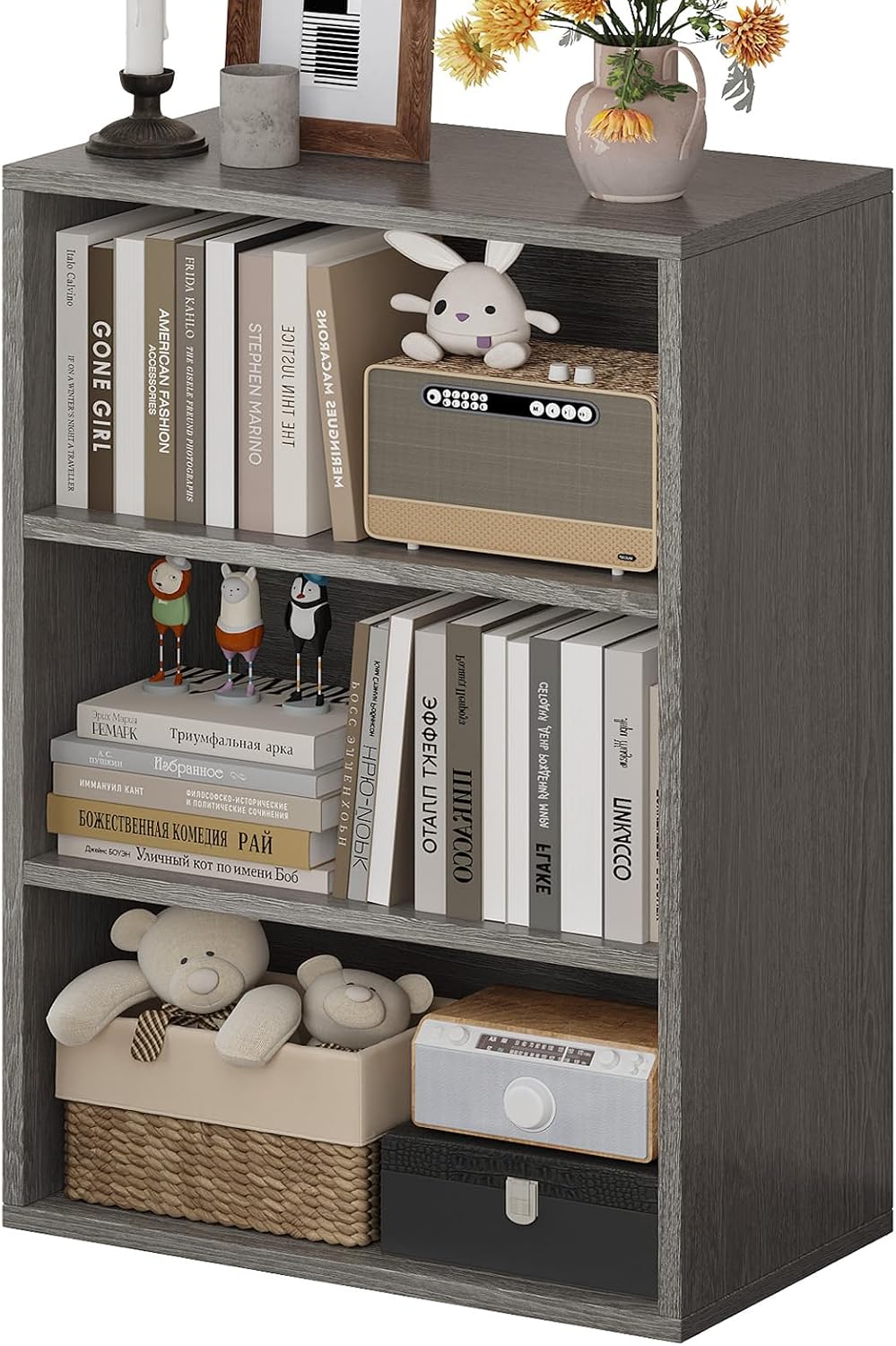 ALISENED 3-Tier Bookshelf, 23.6 × 9.4 × 35.2in, Small Bookshelf