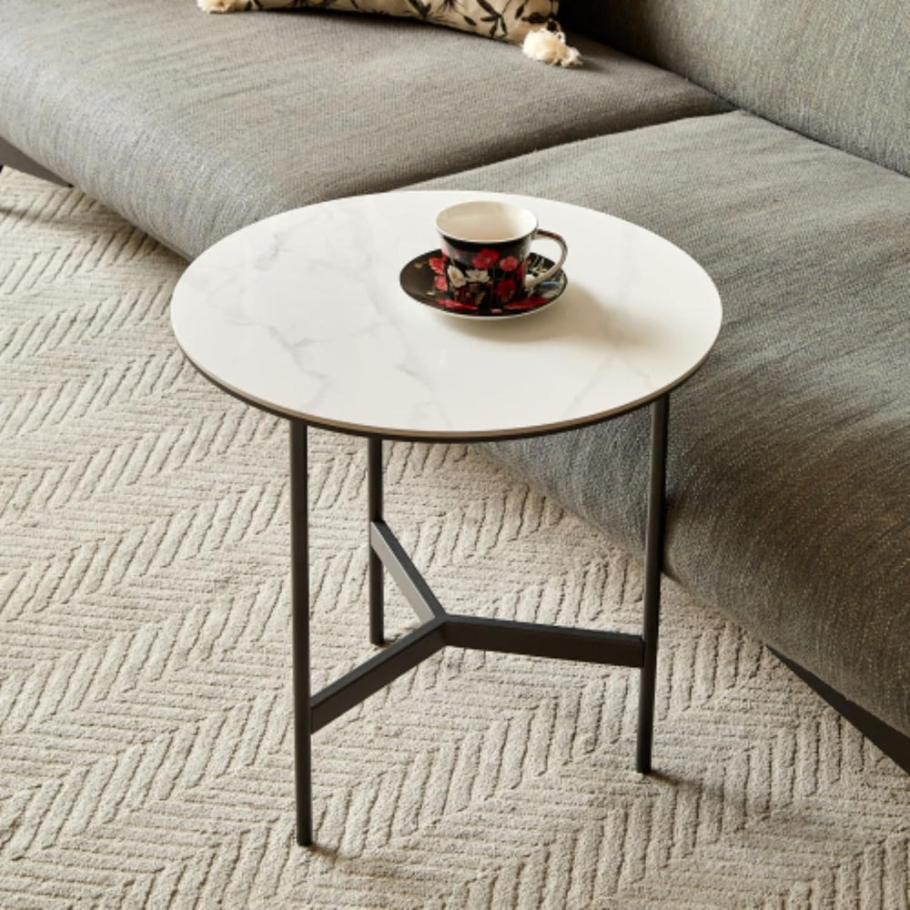 Side/End Table - Small Round Accent Table, Metal Gray Narrow Night Stands wit...