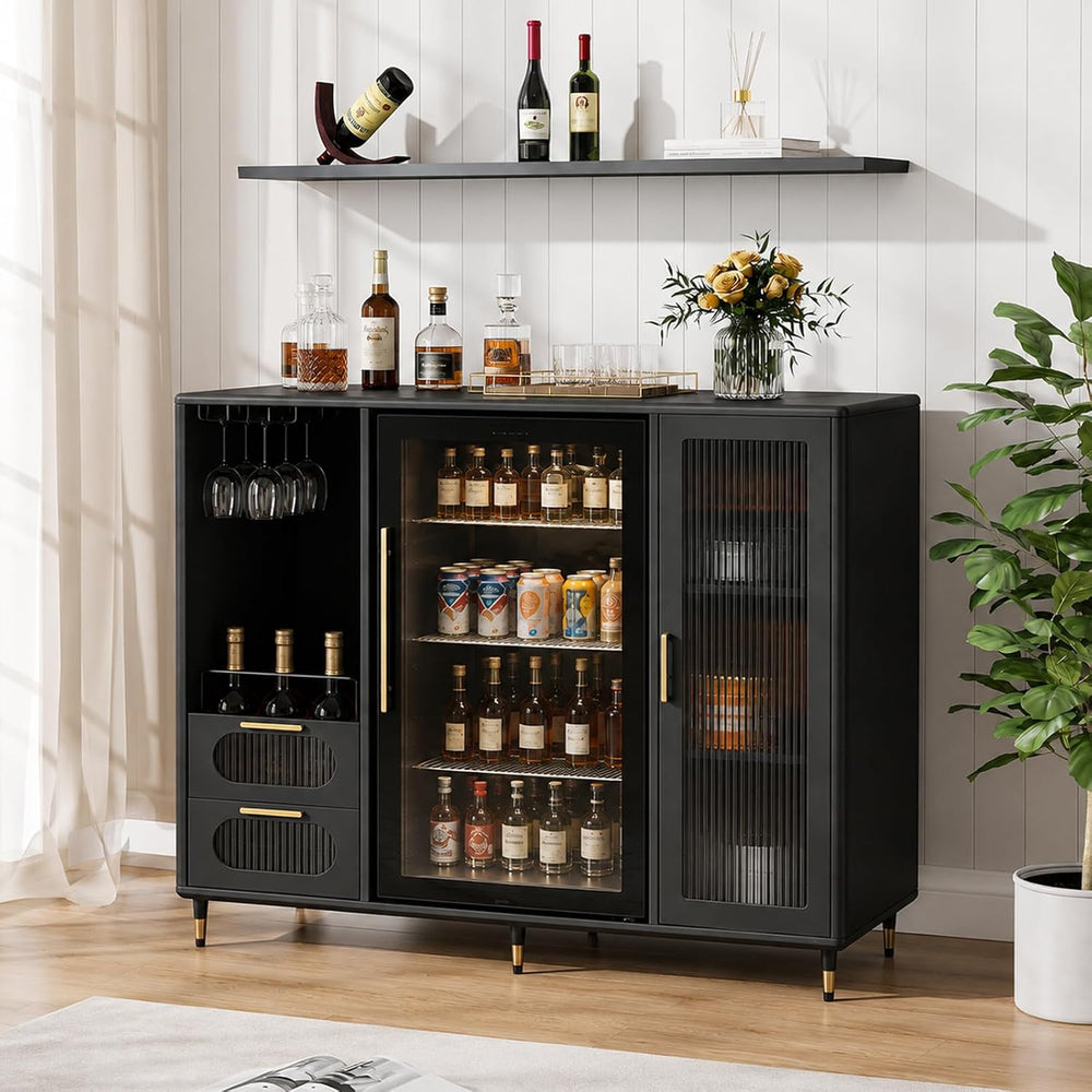 AUN Metal Large Coffee Bar Cabinet with Fridge Space ,Fridge not included