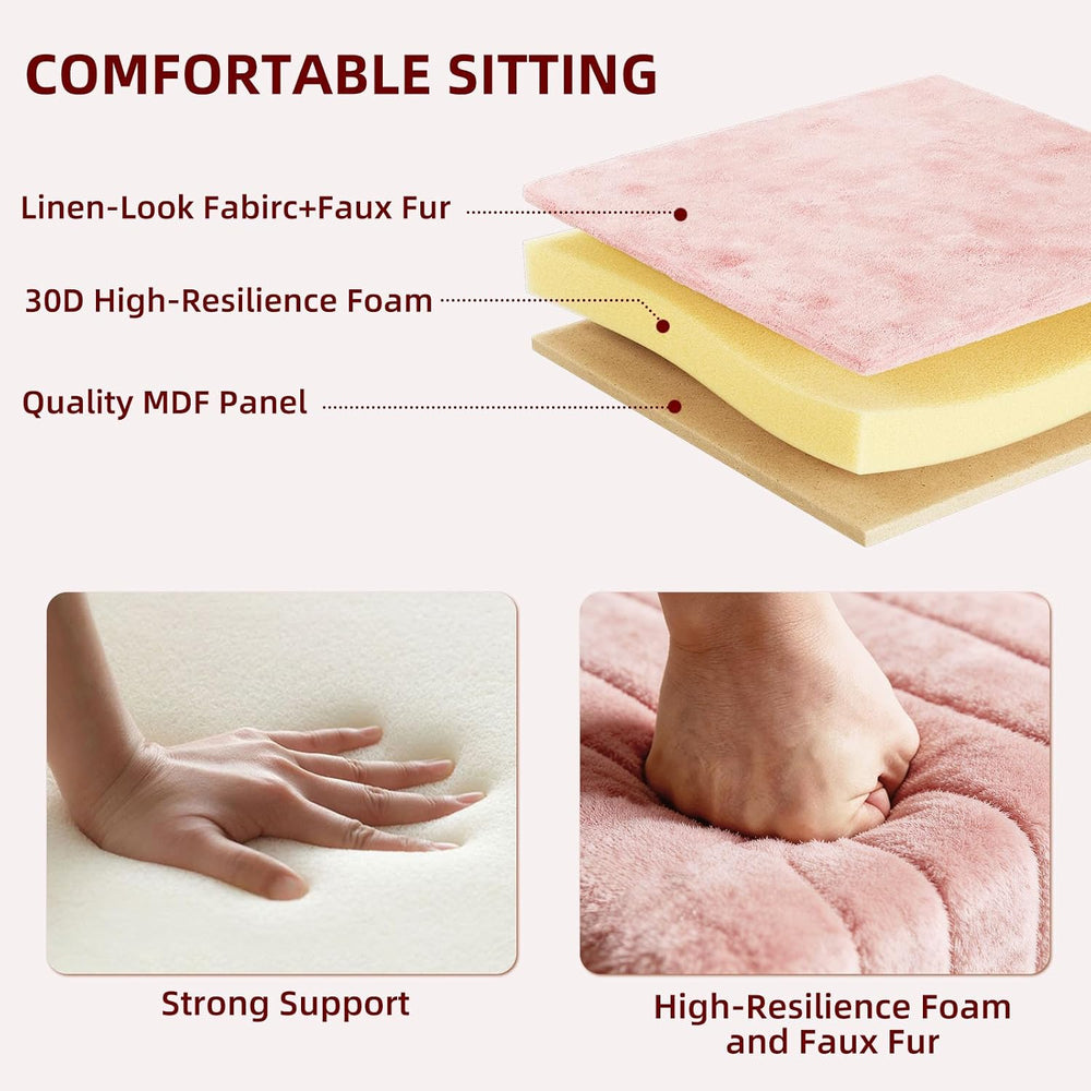 Somdot Vanity Stool Chair with Storage, Furry Padded Seat, Makeup Stool