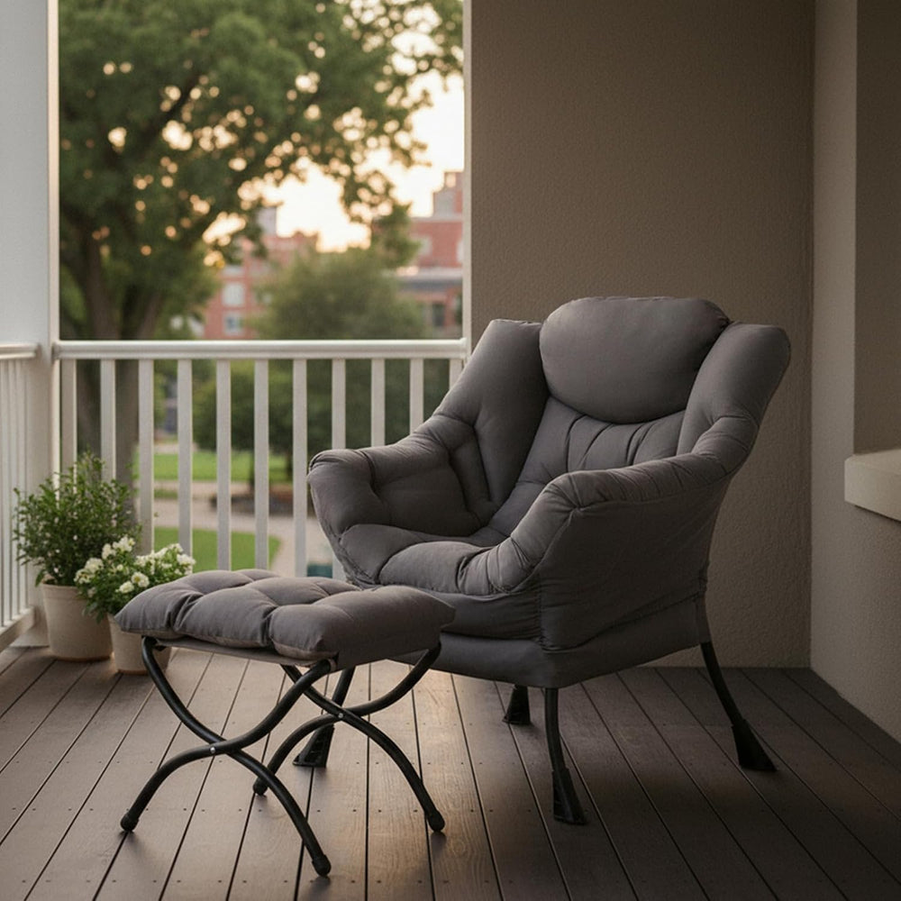 Tiita Lazy Chair with Ottoman, Comfy Reading Accent Chair, Dark Grey | Foldab...