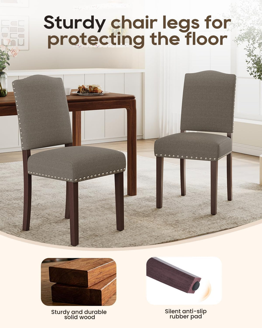 Upholstered Dining Chairs Set of 4 with Thickened Seat Cushion, Wooden Mid-Ce...