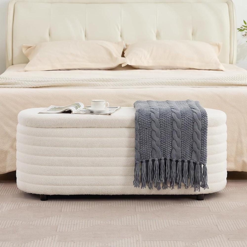 45.5" Storage Teddy Ottoman Bench Upholstered Fabric Bench Hidden Storag...