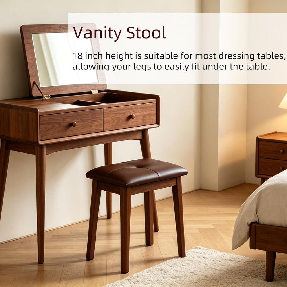 Solid Wood Vanity Stool with Cushion, 11" D x 15" W x 18" H - ...