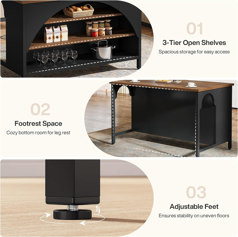 Tribesigns Kitchen Island with 3 Storage Shelves, 55" W Kitchen Shelf wi...