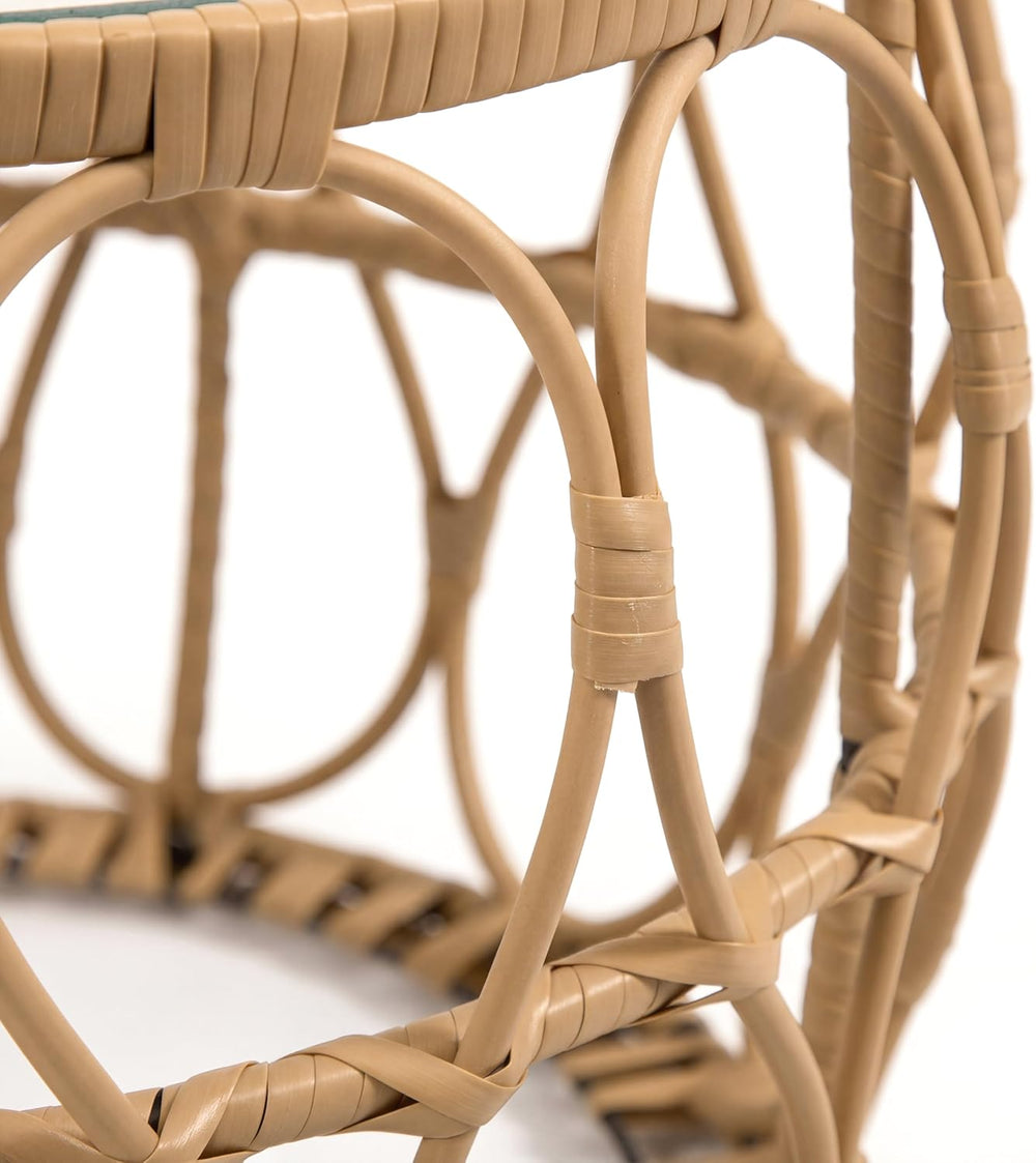 Furniture of America Ysar Boho Rattan Round Coffee Table Outdoor with 5mm Tem...