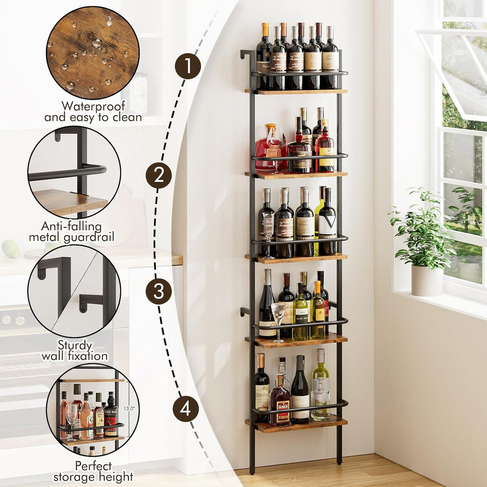 5-Tier Wine Rack Wall Mounted, Wine Racks Freestanding Floor with Fences, 50 ...