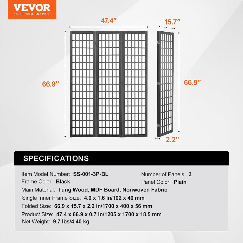 VEVOR Room Divider, 3 Panel Japanese Room Divider, Wood Folding Privacy Scree...
