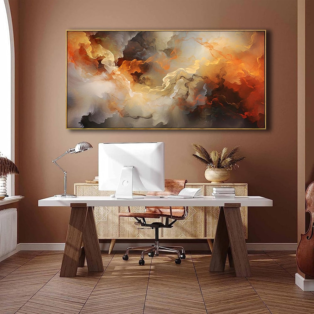 VHMING Abstract Wall Art Framed Ready to Hang Home Decor Orange White Artwork...