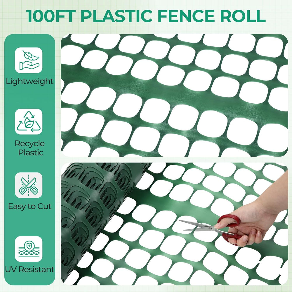 Ohuhu 4'×100'/15 LB Ultra Thick Plastic Mesh Safety Fence, Green