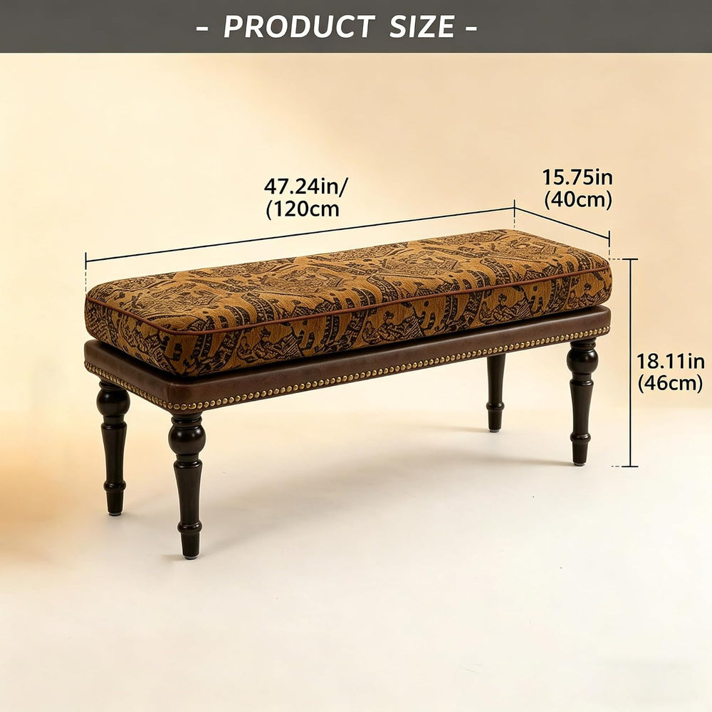 Forteek 47" Vintage Pattern Upholstered End of Bed Bench, Entryway Bench...