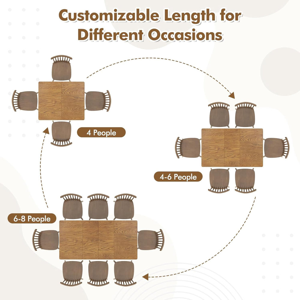 Giantex Rectangular Extendable Dining Table for 4-8 People with Rubber Wood L...