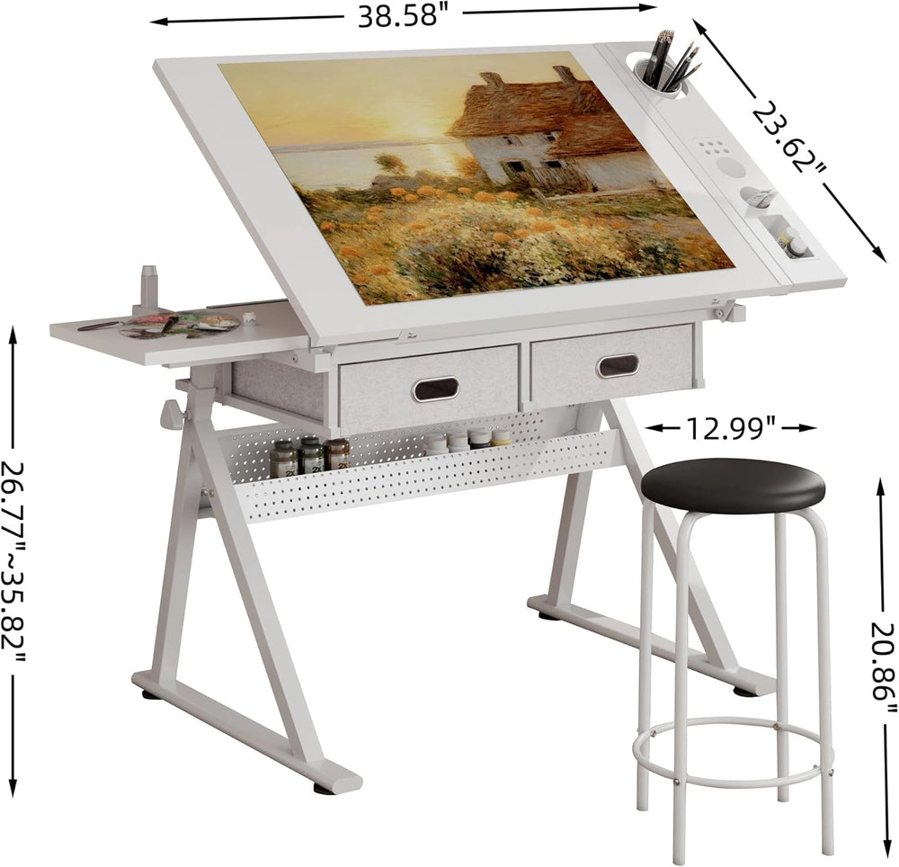 Height Adjustable Drafting Table Drawing Table Artist Desk Tilting Tabletop A...