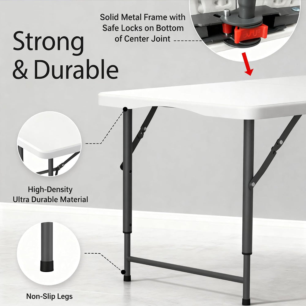 4 Feet Folding Table Adjustable Height with Carry Handle, Steel Legs | Heavy ...