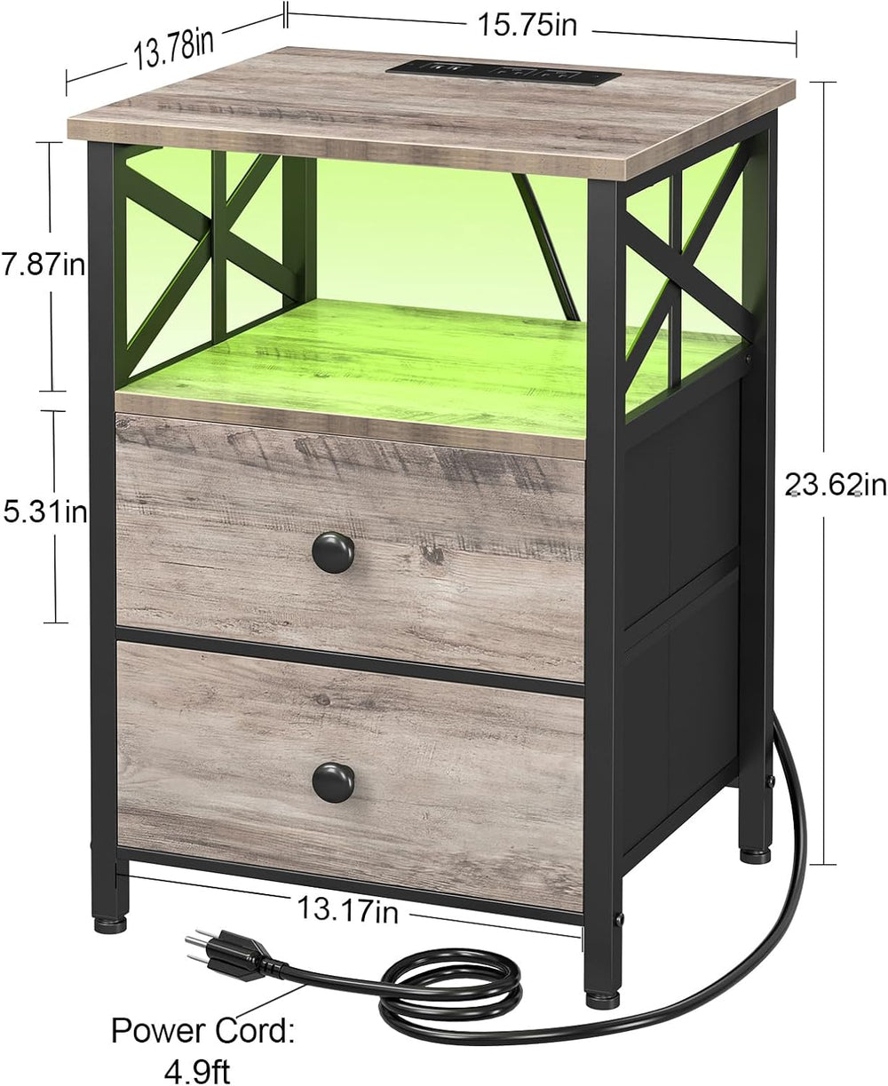 AMHANCIBLE Nightstands Set of 2 with Charging Station and LED Lights | Large ...