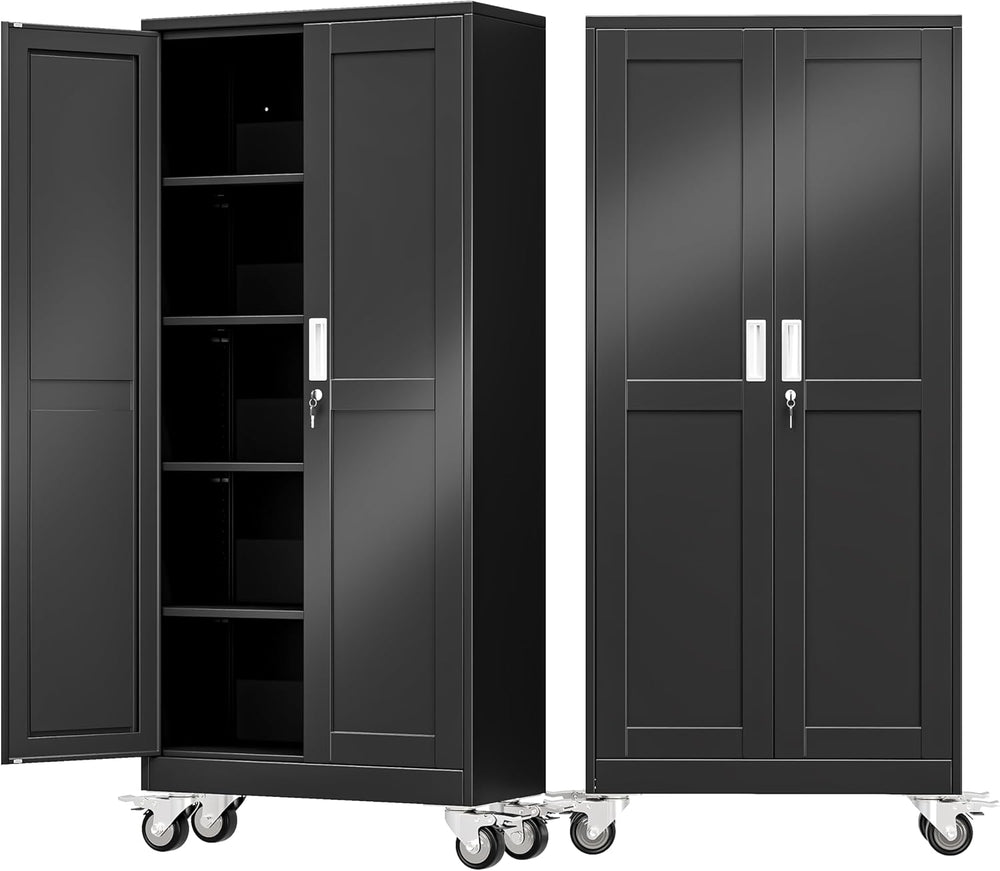 71" Metal Garage Storage Cabinet with Wheels and Locking Doors and Tall ...