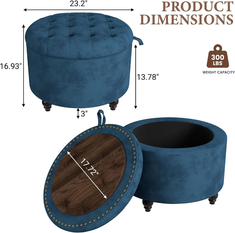 24 Inch Round Storage Ottoman,Modern Tufted Ottomans,Circular Coffee Table wi...