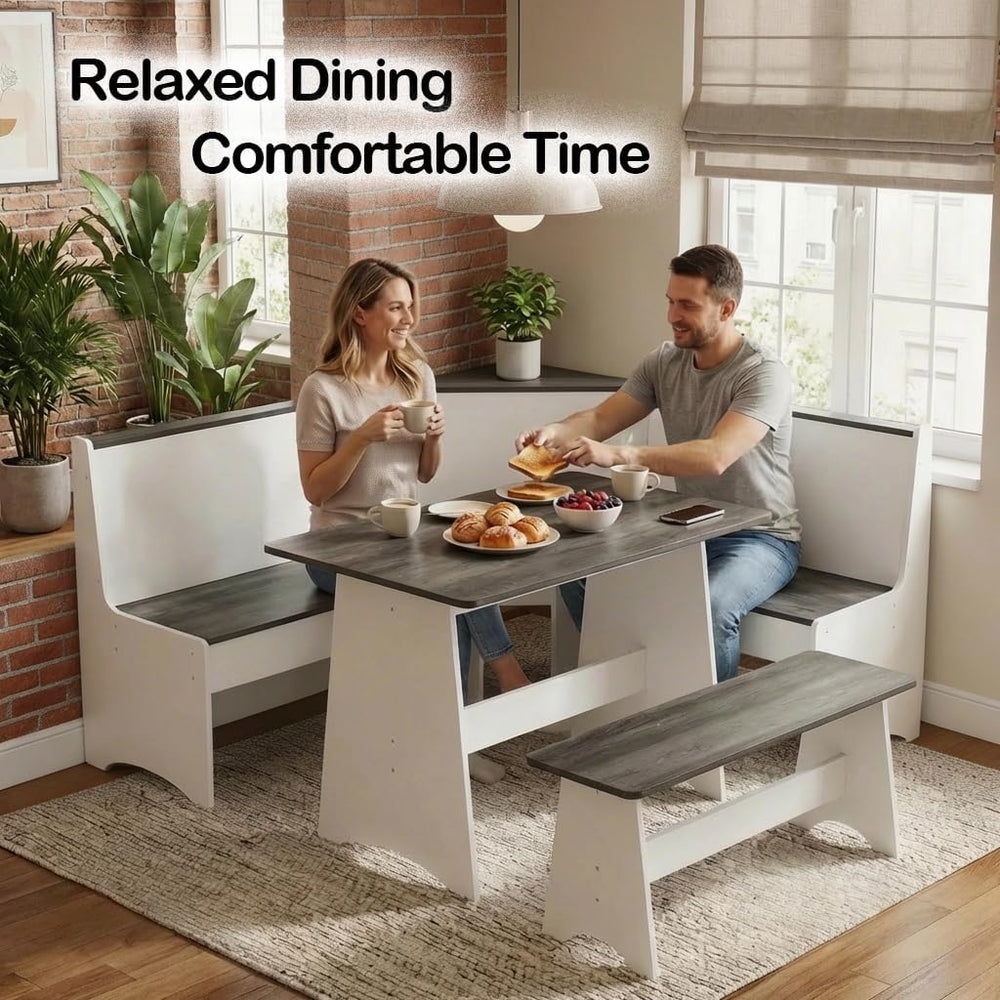 Farmhouse Breakfast Nook Table Set, Dining Nook Set with Corner Bench,with St...