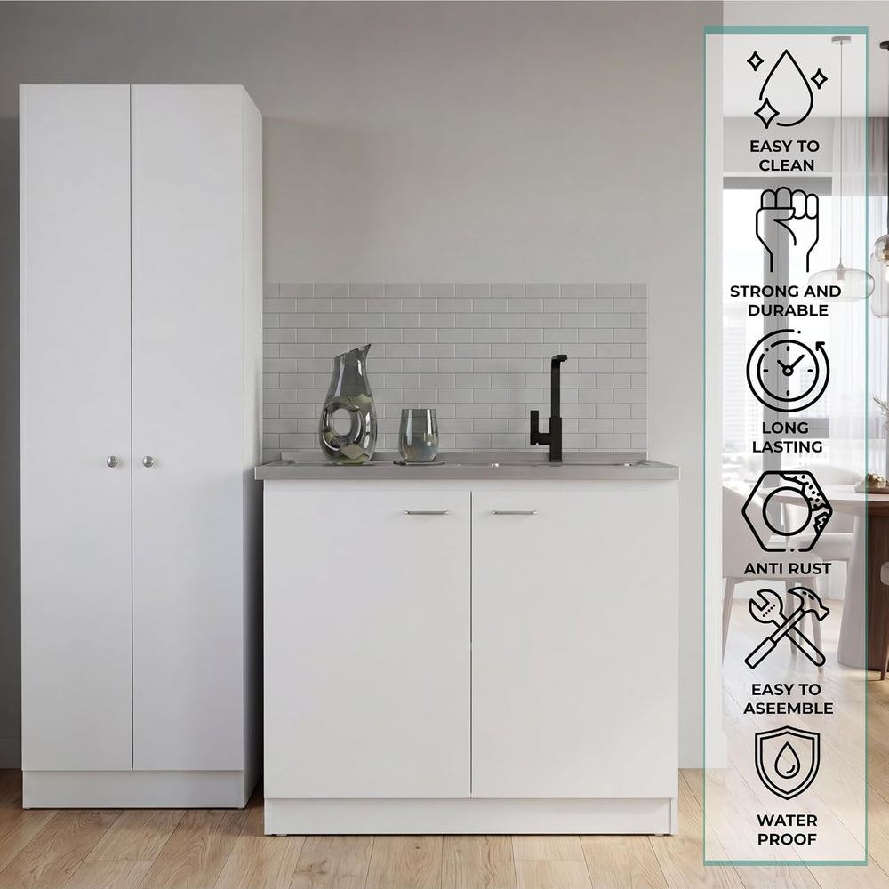 Tuhome Tall Storage Cabinet with 5 Adjustable Shelves, Two Large Doors and Ki...