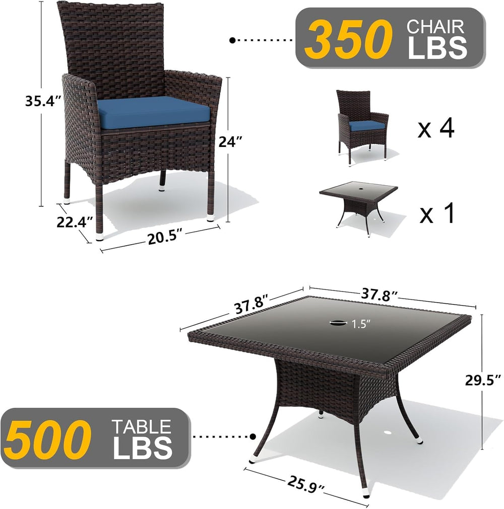 Gotland 5 Piece Outdoor Dining Set, All-Weather Rattan Patio Furniture Set wi...