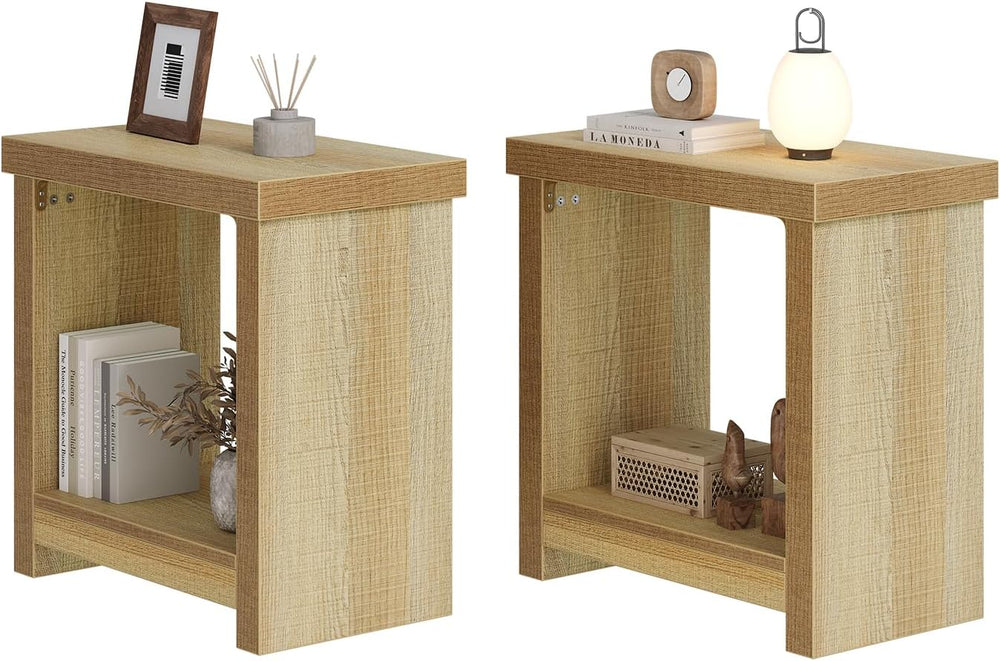 End Tables Set of 2 for Living Room, Narrow Side Tables with Storage Shelves,...
