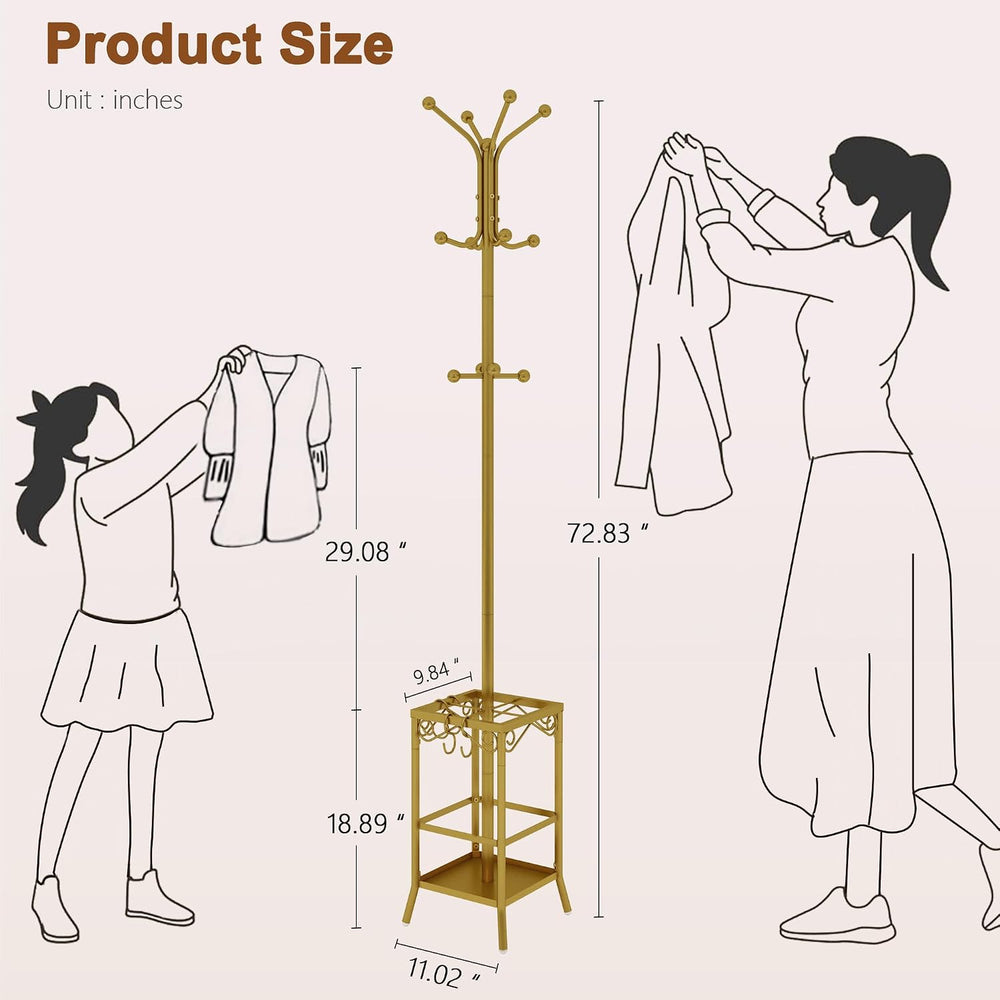 Hoctieon Coat Rack Freestanding, Coat Tree with Umbrella Holder, Metal Coat R...