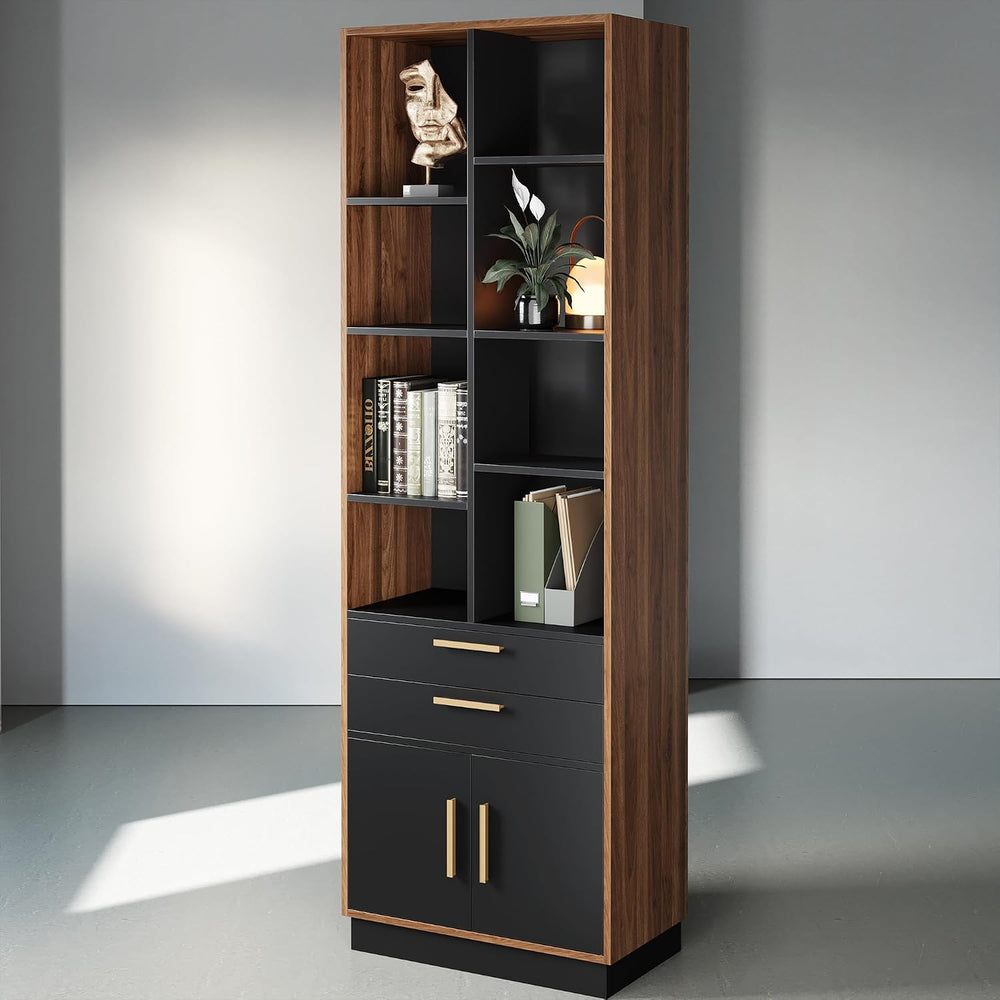 ModernMate 73.3" Bookcase with 2 Drawers and Doors, 8 Storage Cubes