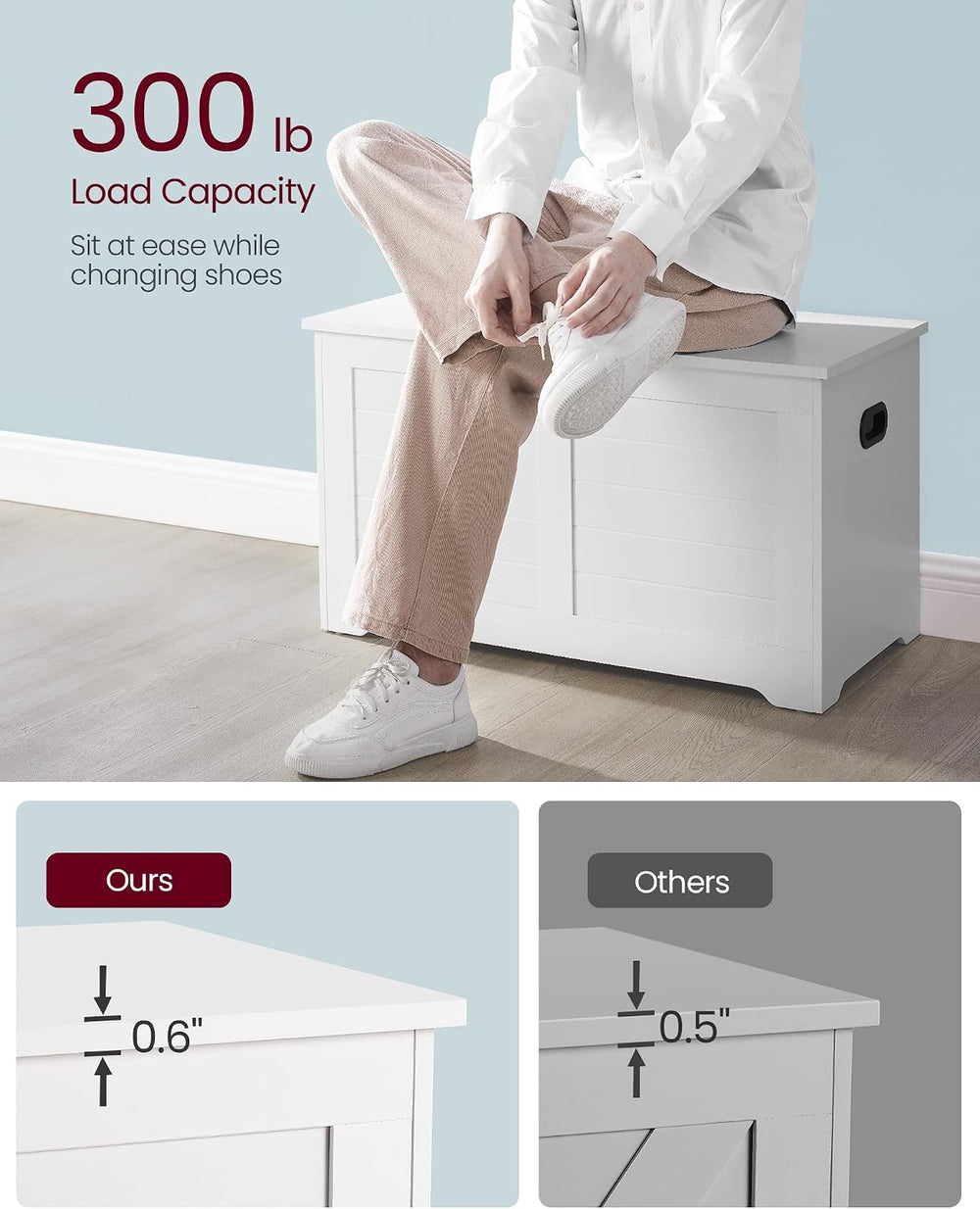 VASAGLE Storage Chest, 31.5 Inches Width Bench with 2 Safety Hinges | Farmhou...