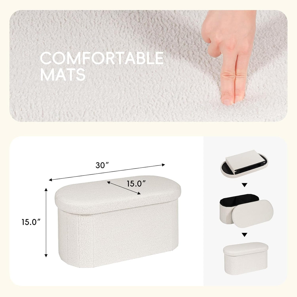 PINPLUS Storage Ottoman Bench Tufted Oval with Storage for Living Room Boulce...